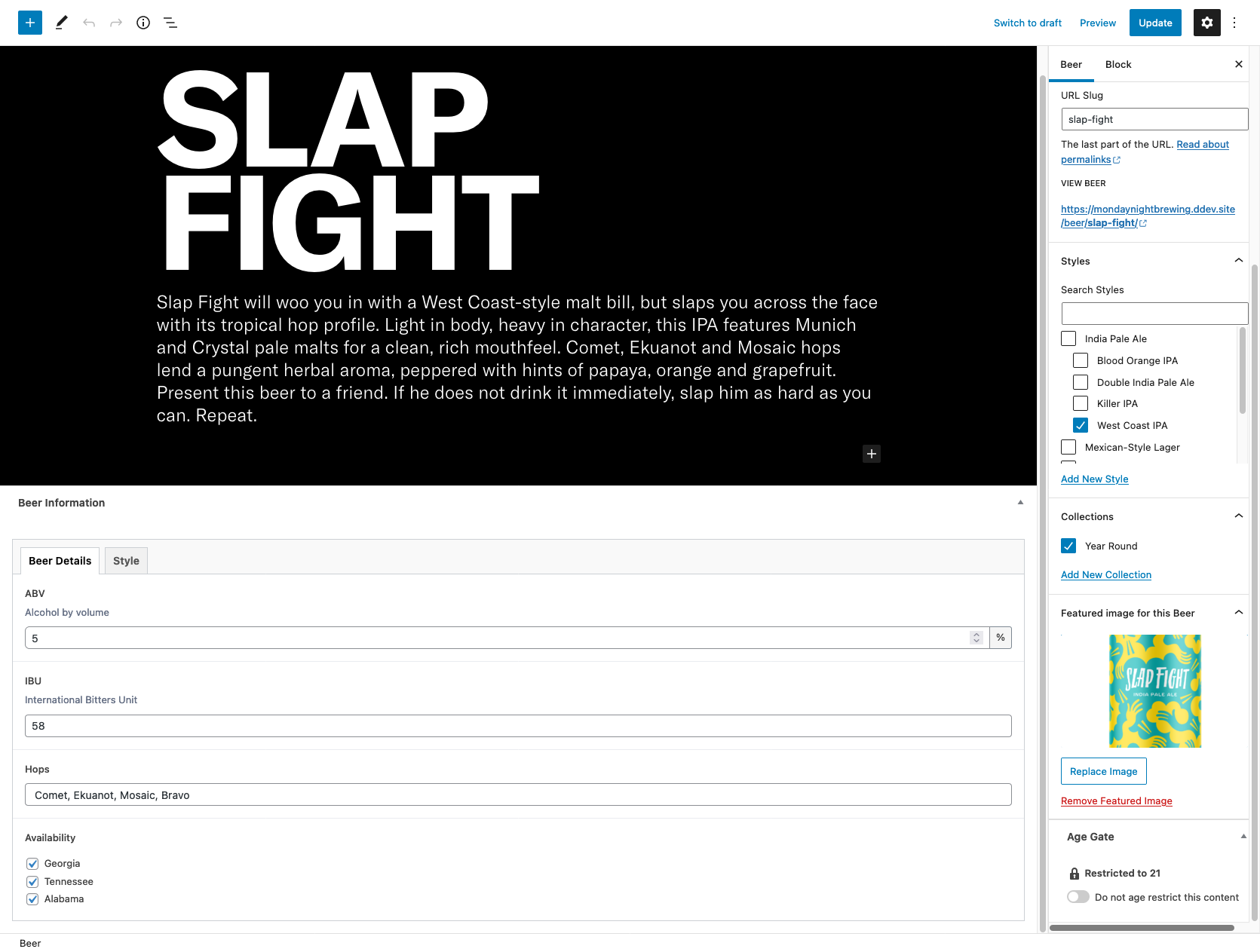 Add Beer Details Example